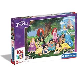 Clementoni - Disney Princess Supercolor Princess-104-delige kinderpuzzel 6 jaar, cartoon-puzzel, gemaakt in Italië, meerkleurig, 25743