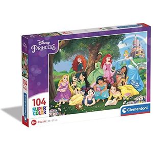 Clementoni - Disney Princess Supercolor Princess-104 stukjes kinderen 6 jaar, puzzel cartoons - gemaakt in Italië, meerkleurig, 25743