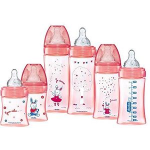 Dodie Geboorteset, 6 babyflessen, anti-koliek initiatie, ronde speen, BPA-vrij, roze, 2 x 150 ml, 2 x 270 ml, 2 x 330 ml