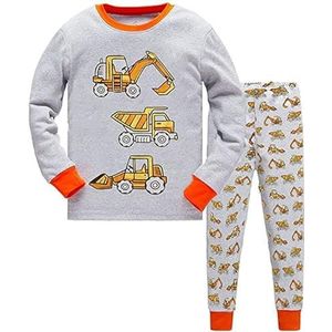 Little Hand Jongens pyjama lange mouwen pyjama set jongens, grijs - graafmachine, 116, Grijs - graafmachine
