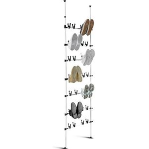 WENKO Atlas Telescopisch schoenenrek, schoenenopslag voor 42 paar schoenen, telescopisch uittrekbaar van 100 tot 300 cm hoogte, metaal, wit-grijs,300 x 8.5 x 68.5 cm