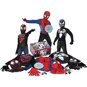 Rubies Spiderman-set voor jongens en meisjes, bevat drie modellen Spiderman-kostuum, Miles Morales en Venom, officieel Marvel voor Kerstmis, verjaardag, Halloween