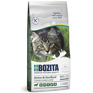 BOZITA Active & Sterilised graanvrij lam - droogvoer voor volwassen katten die voornamelijk buiten leven, 2 kg