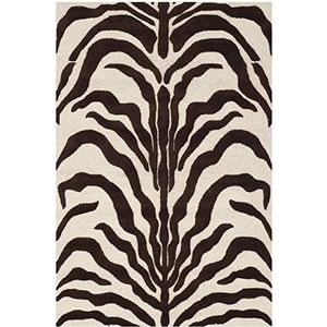 Rechthoekig tapijt voor binnen, zebra, handgemaakt, collectie Cambridge, CAM709, in ivoor/bruin, 122 x 183 cm, voor woonkamer, slaapkamer of andere binnenruimtes van Safavieh.