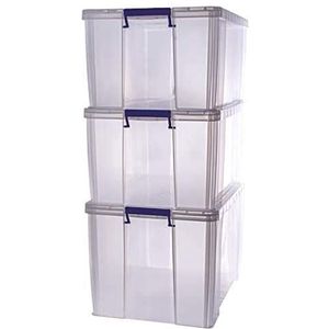 Bankers Box ProStore Bonus 7731301 Opbergdoos, 1 x 70 l (30 x 58 x 38,5 cm) + 2 x 85 l (37,5 x 57,5 x 38 cm), met deksel en handgrepen, stapelbaar, transparante kunststof, BPA-vrij, 7731301