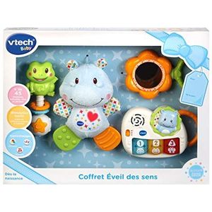 VTech Geschenkset voor geboorte, ontwaken van de zintuigen, cadeau voor geboorte met babyspeelgoed, blauw, Franse versie