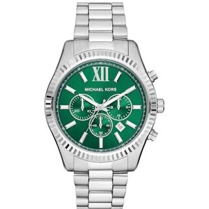 Michael Kors Lexington Herenhorloge, chronograaf uurwerk, met roestvrijstalen of leren band, Zilver en groen, armband