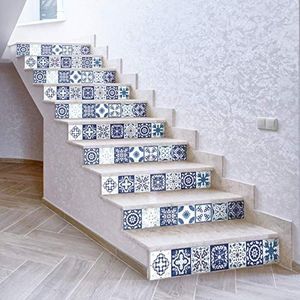 6 zelfklevende trapstickers voor tegels | zelfklevende cementtegels - tegelstickers - azulejos - 15 x 105 cm - 6 strepen