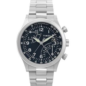 Timex Waterbury TW2Y29800 Herenhorloge, roestvrijstalen armband, blauwe wijzerplaat, roestvrijstalen behuizing, 43 mm, zilver., zilver.