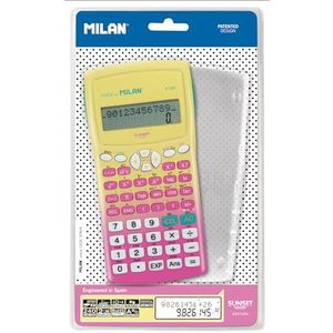 MILAN Scientifica m240 Sunset rekenmachine doorschijnend deksel 2 regels 240 functies 10 + 2 cijfers kleur roze/geel