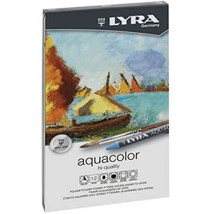LYRA Aquacolor waskrijt, aquarelverf, in metalen doos, 12 stuks