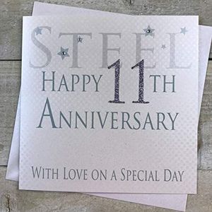 white cotton cards Steel Happy 11th Love On A Special Day wenskaart voor de 11e verjaardag, handgemaakt