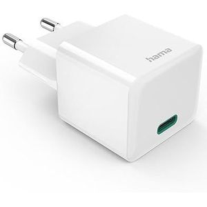 Hama USB-C oplader 30 W (USB-C-netadapter, snel opladen, PD/Qualcomm®/GaN, mini-oplader laptop tablet smartphone powerbank, iPhone, iPad Pro MacBook Air Samsung Galaxy) wit
