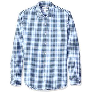 Amazon Essentials Chemise en popeline à manches longues pour hommes, coupe ajustée, carreaux bleus, taille L