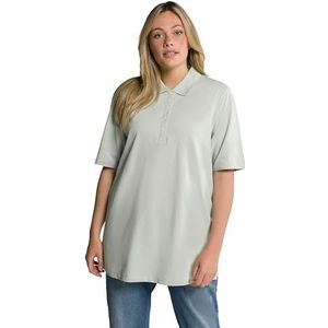 Ulla Popken Poloshirt, Samtband-Knopfleiste, Regular, Halbarm T-shirts voor dames, Steen