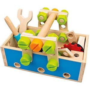 Mertens houten gereedschapsset, speelgoed voor kinderen vanaf 3 jaar, speelgoed voor kinderen (gereedschapskist met accessoires, 50 stuks, houten speelgoed met 5 verschillende figuren), kleurrijk