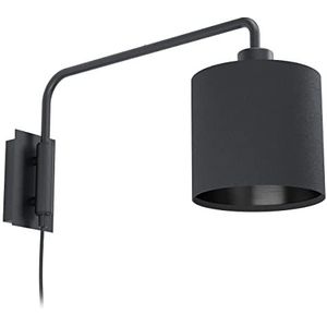 EGLO Wandlamp Staiti 1, 1-lichts wandlamp vintage, modern, wandlamp van staal en textiel, woonkamerlamp, hallamp in zwart, E27-fitting, lamp met schakelaar