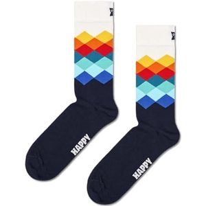 Happy Socks Faded Diamond Sock Calcetines Unisex (1 stuk), blauw, wit, rood, geel, oranje, blauw