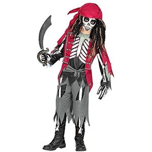 Widmann - Piratenkostuum skelet, top met vest en riem, broek en sjaal, piraten, horror, psycho, moordenaar, themafeest, carnaval, Halloween