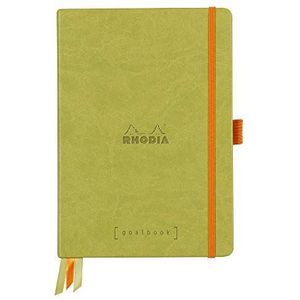 RHODIA 118776C Notitieboek, hardcase, Bullet Journal, Goalbook Anis, A5, gestippeld, 240 pagina's, lichtbruin papier, 90 g, 3 banden, elastische sluiting, omslag van kunstleer