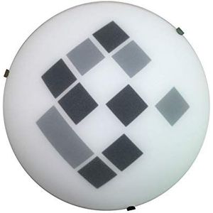 ONLI Plafondlamp glas wit met geometrisch patroon zwart grijs diameter 25 cm