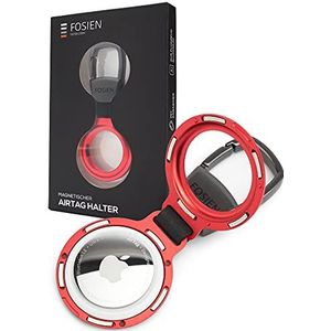 FOSIEN® AirTag sleutelhanger met bombestendige bevestiging, AirTag hanger met karabijnhaak, discreet aluminium design (rood)