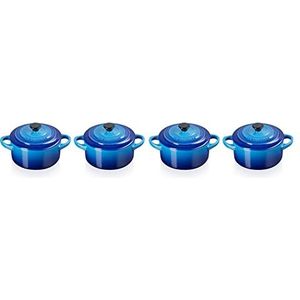 Le Creuset Set van 4 mini-stoofschotels, rond, keramiek, diameter 10 cm, 200 ml, azuur, 79212102200100