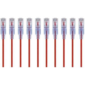 Monoprice SlimRun Series Cat6A patchkabel 61cm UTP, 30AWG, 10G, blank koper, RJ45, ethernetkabel, rood, 10 stuks