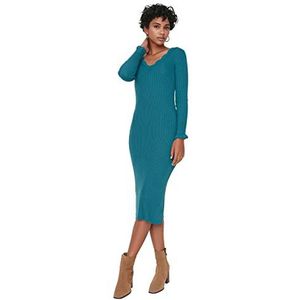 Trendyol Midi-jurk voor dames, nauwsluitend, gebreide midi-jurk, blauwgroen, maat M, Blauwgroen