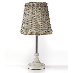 Onli 4887/L Tafellamp mand met lampenkap E27, wit, Ø 20 x H 40 cm, hout; rotan