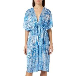 aleva Kimono pour femme, Bleu, blanc, S