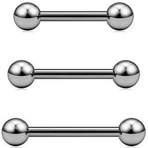 Cizme Titanium tongpiercing, bars, set 14G, 12/14/16 mm, recht, barbell, tong, ringen, piercing, sieraden, titanium, Titanium