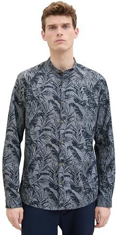 TOM TAILOR Chemise pour homme, 34725 - Design feuille de palmier bleu marine, XL