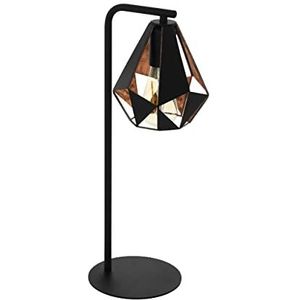 EGLO Tafellamp Carlton 4, 1 vlam vintage tafellamp, bedlampje van staal, kleur: zwart, koperkleurig antiek, fitting: E27, incl. schakelaar