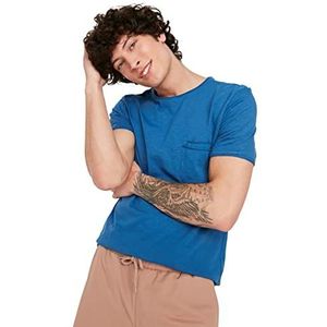 Trendyol Indigo T-shirt voor heren, korte mouwen, Indigo