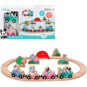 WOOMAX Disney Mickey Mouse, houten treinbaan, speelgoed voor kinderen van 2 jaar, baby 18 maanden, educatief speelgoed, kleuterschool, kinderen, via houten trein, 48703