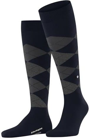 Burlington Edinburgh M Kh Wolle Lang Gemustert 1 Paar Hoge herensokken (1 stuk), Marineblauw (6123) milieuvriendelijk