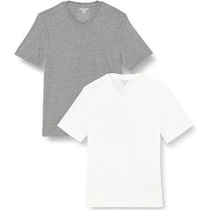 Amazon Essentials Lot de 2 t-shirts à col en V à manches courtes pour homme (disponible en grande taille large), gris chiné/blanc, taille S