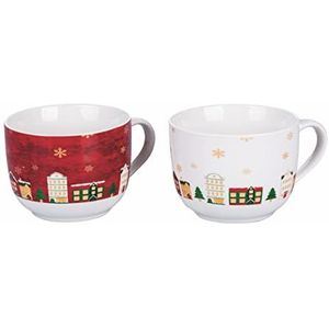 Villa d'Este Home Tivoli Jumbo-ontbijtkopjes, 520 ml, uit New Bone China, City Stars, 2 stuks, middelgroot