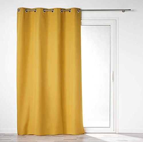 douceur d'intérieur, Gordijn met ogen, 140 x 260 cm, 100% ondoorzichtig, microvezel, effen, donkergeel