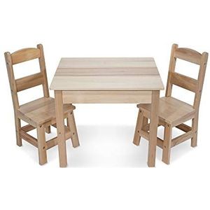 Melissa & Doug Kindertafel en stoelen van massief natuurlijk hout, kindermeubels, massief houten meubels, 3-delige set, 51 x 60 x 52 cm, cadeau voor meisjes en jongens, 3 jaar