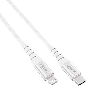 InLine® Câble Lightning USB-C certifié MFi pour iPad, iPhone, iPod Argenté/aluminium 1 m
