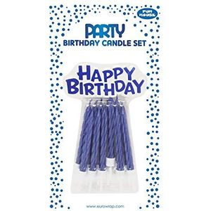 Clairefontaine 26571-BC - een set van 12 verjaardagskaarsen + 12 kaarsenhouders + een ""Happy Birthday""-standaard - kleur: blauw - verjaardagskaarsen, verjaardag, Happy Birthday