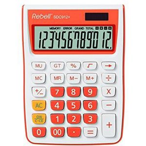 Rebel Re-rekenmachine SDC912OR SDC912, 12 cijfers voor kantoor en thuis, dubbele functie, oranje