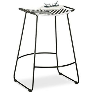 Relaxdays Rieten tuinkruk Karo HLP stoel: 66 x 46 x 30 cm, zwart wit