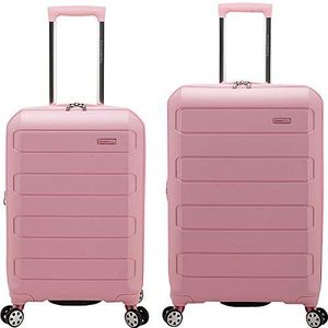 Traveler's Choice Pagosa Uittrekbare koffer met zwenkwielen, onverwoestbaar, Roze, Uitbreidbare harde koffer met zwenkwielen en USB-poort (66 cm en 56 cm)