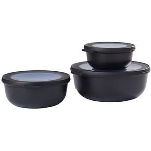 Mepal, set van 3 multifunctionele ronde Cirqula-kommen, bewaardozen voor voedsel met deksel, geschikt voor koelkast, magnetron en vriezer, 350, 750, 1250 ml, Nordic Black