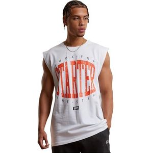 STARTER BLACK LABEL T-shirt sans manches pour homme avec logo imprimé en coton, tailles S à XXL, Blanc., XL