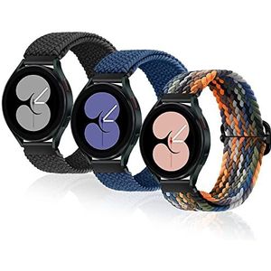 3 stuks Solo Loop gevlochten armbanden compatibel met Galaxy Watch 5/4 40 mm 44 mm/Galaxy Watch 5 Pro 45 mm/Galaxy Watch 4 Classic 42 mm 46 mm rekbare Eastic Sport nylon armband voor heren en heren,