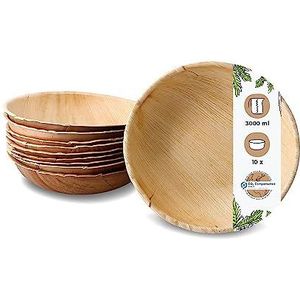GREENBOX Palmware 10 stuks milieuvriendelijke wegwerpschalen van palmblad - rond - 3000 ml - diameter 30 cm - saladekom - soepkom - snackkom - beige